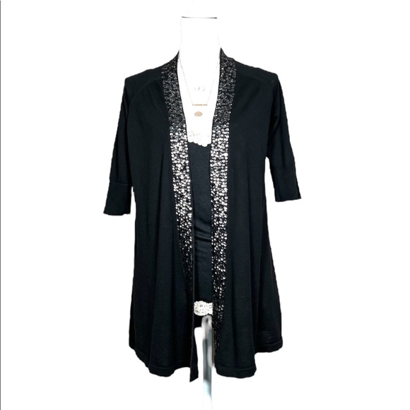 Express Black Sequin Knit 3/4 Sleeve Cardigan sz M - Picture 3 of 11